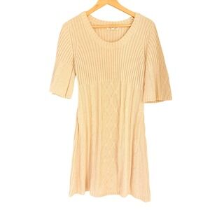 Pink Rose Sweater Dress XL Cable Knit Flared Sleeve Mini Pullover